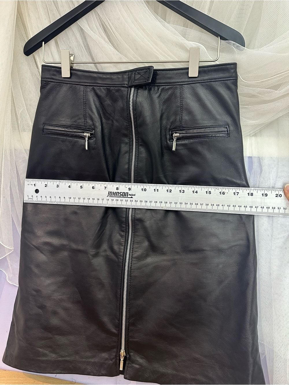 Black Leather Zip-Front A-Line Skirt - Picture 10 of 11